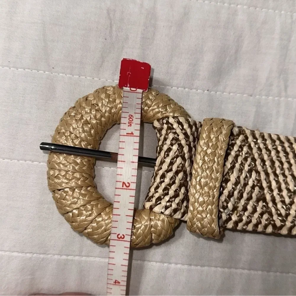Vince Camuto L-XL Stretch Raffia Belt Natural Multi